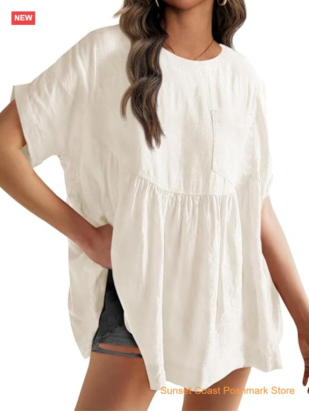 Women’s White Loose Peplum Short Sleeve Top